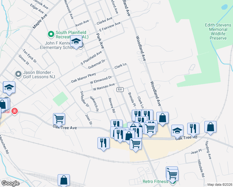 map of restaurants, bars, coffee shops, grocery stores, and more near 3212 Park Avenue in South Plainfield