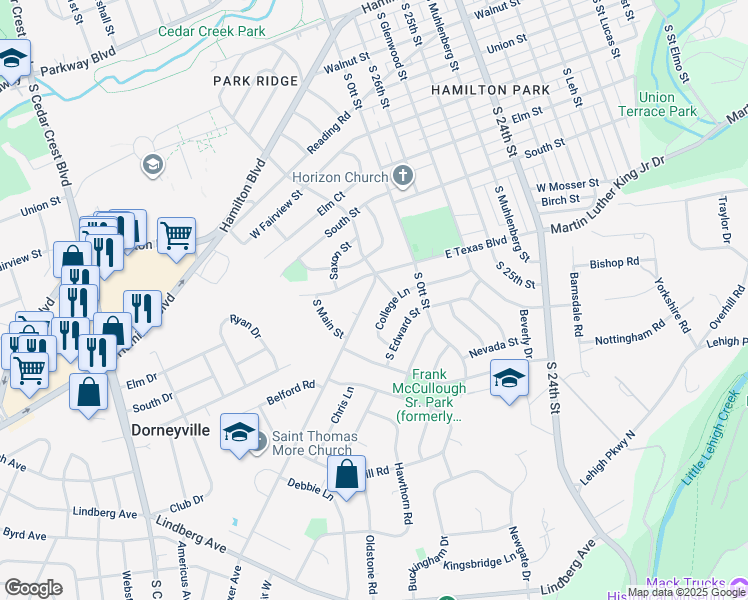 map of restaurants, bars, coffee shops, grocery stores, and more near in Lehigh County