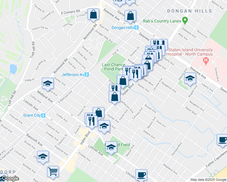 map of restaurants, bars, coffee shops, grocery stores, and more near 211 Jefferson Avenue in Staten Island