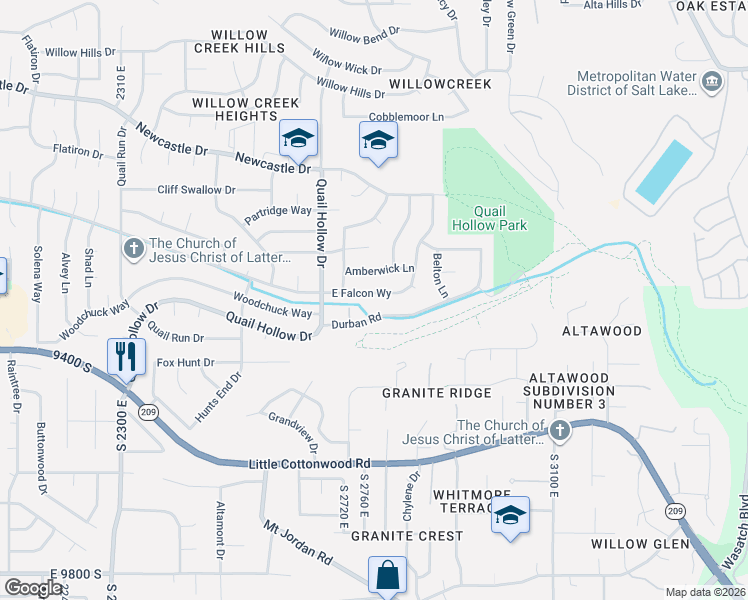 map of restaurants, bars, coffee shops, grocery stores, and more near 2783 Falcon Way in Sandy