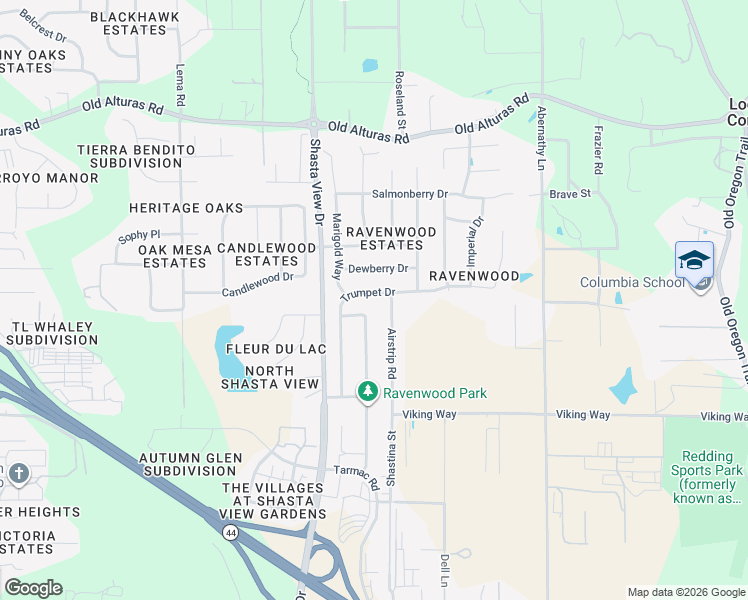 map of restaurants, bars, coffee shops, grocery stores, and more near 1814 Trumpet Drive in Redding