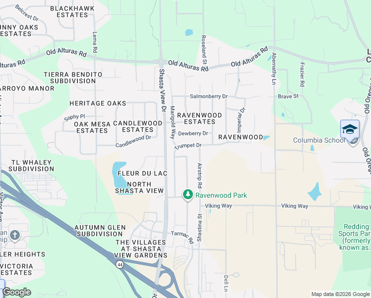 map of restaurants, bars, coffee shops, grocery stores, and more near 1814 Trumpet Drive in Redding