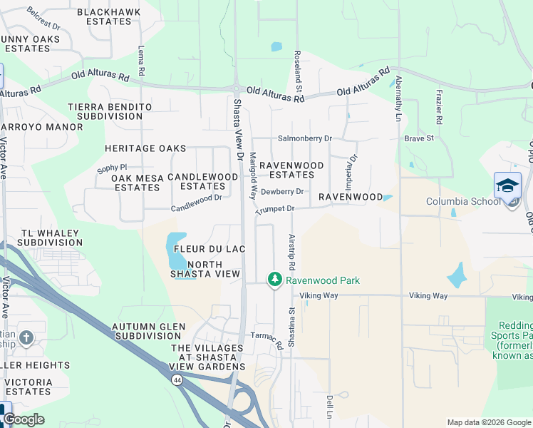 map of restaurants, bars, coffee shops, grocery stores, and more near 1860 Trumpet Drive in Redding