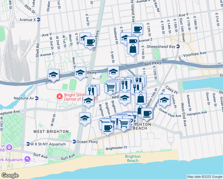 map of restaurants, bars, coffee shops, grocery stores, and more near 26 Brighton 4th Road in Brooklyn