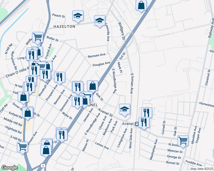 map of restaurants, bars, coffee shops, grocery stores, and more near 44 Mitchell Place in Woodbridge Township