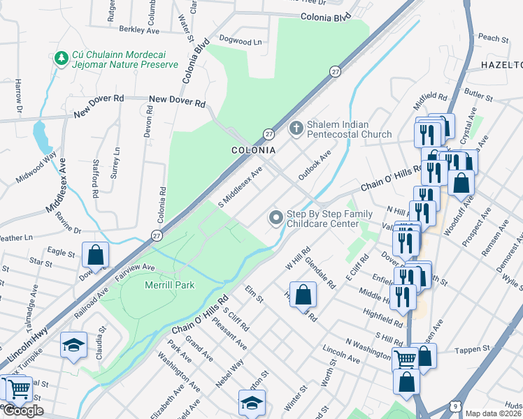 map of restaurants, bars, coffee shops, grocery stores, and more near 380 Fairview Avenue in Woodbridge Township