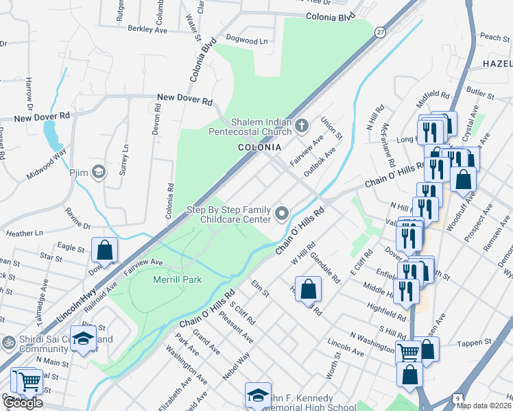 map of restaurants, bars, coffee shops, grocery stores, and more near 380 Fairview Avenue in Woodbridge Township