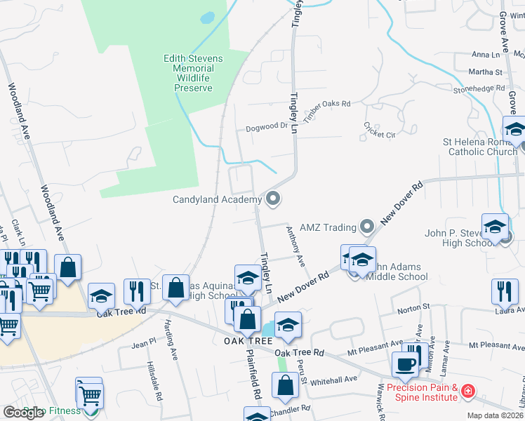 map of restaurants, bars, coffee shops, grocery stores, and more near 84 Tingley Lane in Edison