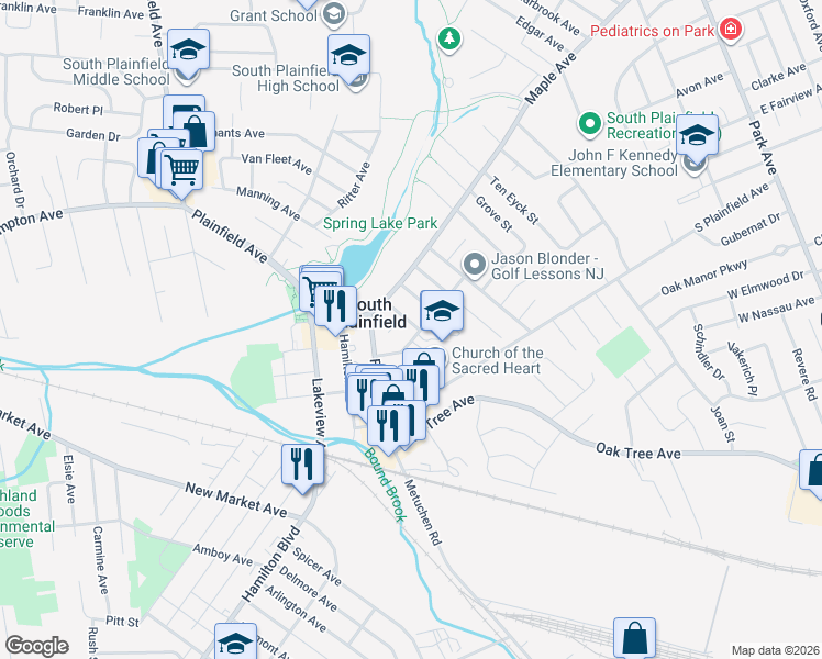 map of restaurants, bars, coffee shops, grocery stores, and more near 122 Lincoln Avenue in South Plainfield