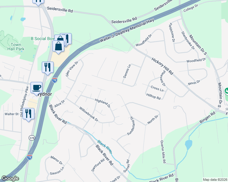 map of restaurants, bars, coffee shops, grocery stores, and more near 2021 Majestic Overlook Drive in Bethlehem
