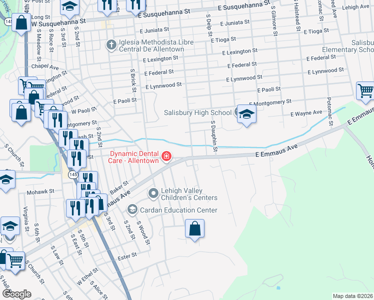 map of restaurants, bars, coffee shops, grocery stores, and more near 2027 Cypress Avenue in Allentown