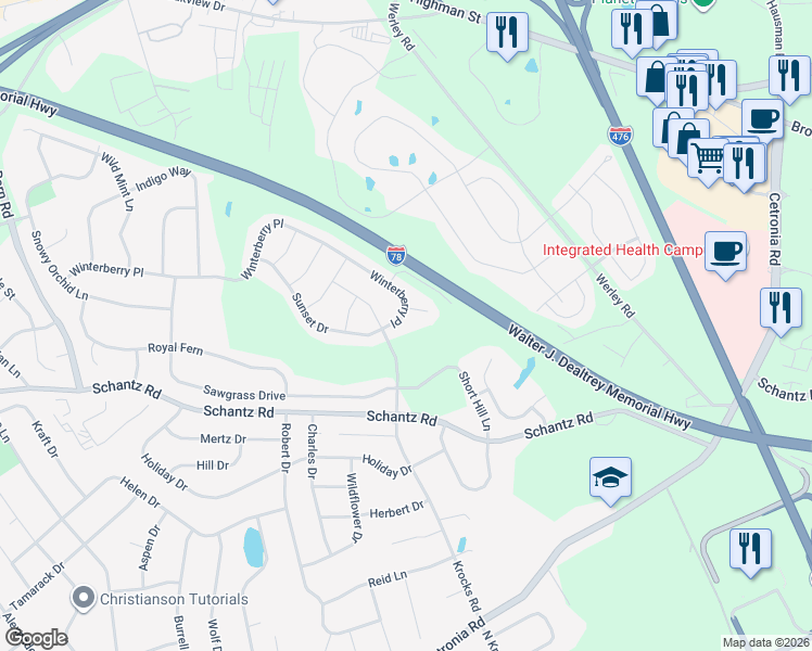 map of restaurants, bars, coffee shops, grocery stores, and more near 15 Krocks Road in Allentown