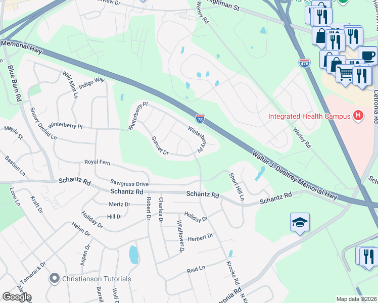 map of restaurants, bars, coffee shops, grocery stores, and more near 15 Krocks Road in Allentown