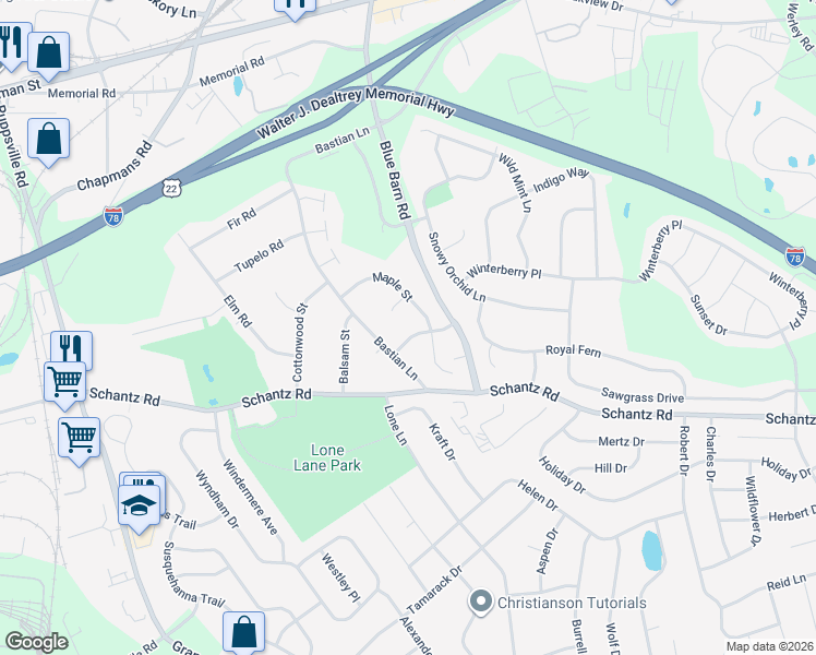 map of restaurants, bars, coffee shops, grocery stores, and more near 110 Maple Street in Allentown