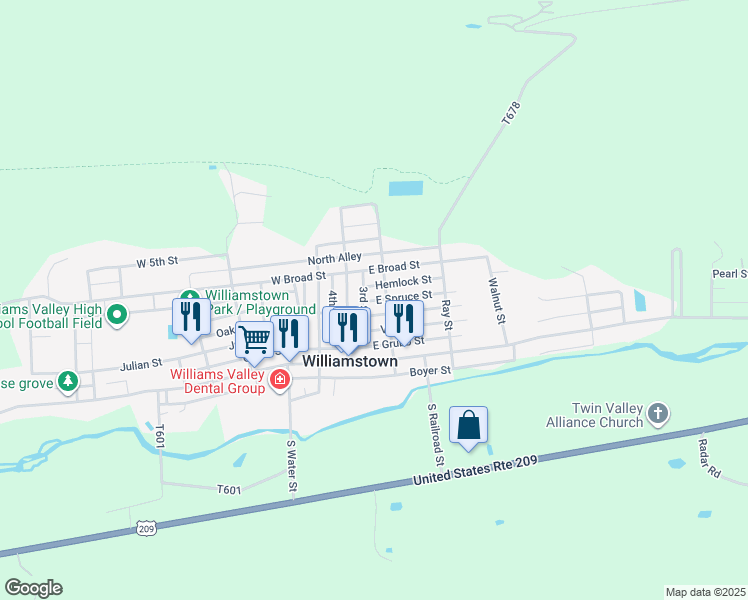 map of restaurants, bars, coffee shops, grocery stores, and more near 135 East Spruce Street in Williamstown
