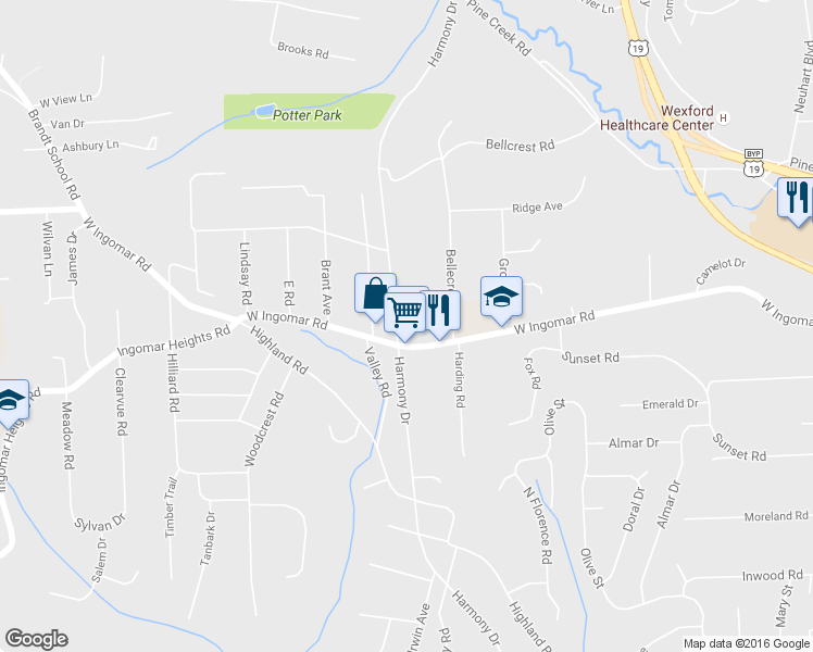 map of restaurants, bars, coffee shops, grocery stores, and more near 9708 Harmony Drive in Pittsburgh