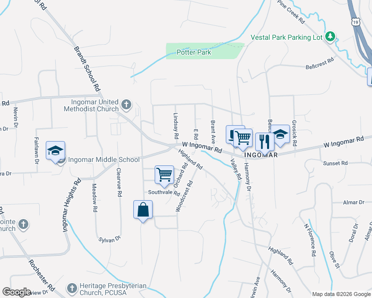 map of restaurants, bars, coffee shops, grocery stores, and more near 1000 West Ingomar Road in Pittsburgh