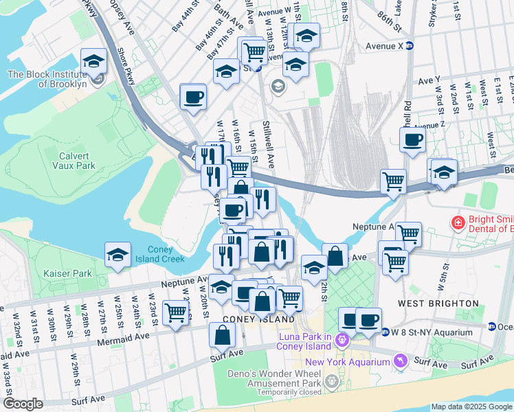 map of restaurants, bars, coffee shops, grocery stores, and more near 1509 Hart Place in Brooklyn
