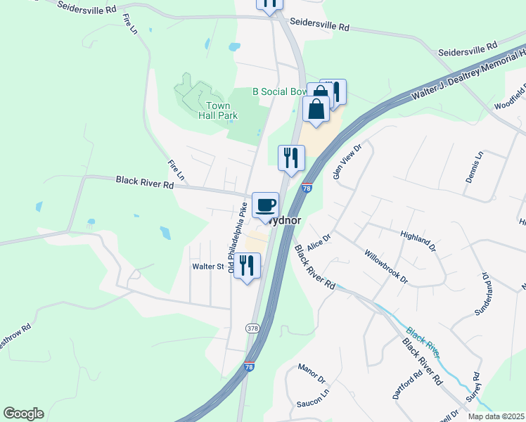 map of restaurants, bars, coffee shops, grocery stores, and more near 2430 Black River Road in Bethlehem