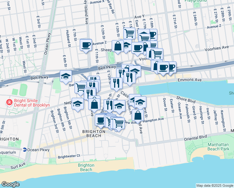 map of restaurants, bars, coffee shops, grocery stores, and more near 64 Neptune Avenue in Brooklyn