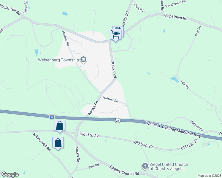 map of restaurants, bars, coffee shops, grocery stores, and more near 2115 Kecks Road in Fogelsville