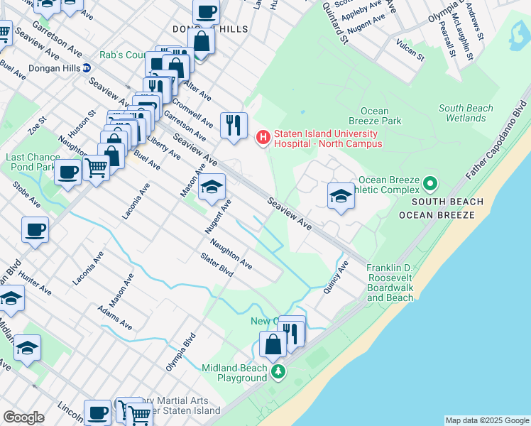 map of restaurants, bars, coffee shops, grocery stores, and more near 546 Seaview Avenue in Staten Island