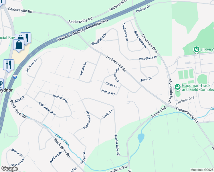 map of restaurants, bars, coffee shops, grocery stores, and more near 1630 Cross Lane in Bethlehem