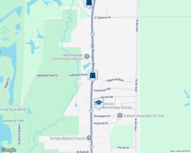 map of restaurants, bars, coffee shops, grocery stores, and more near 2-98 Lakeland Park Drive in Canton