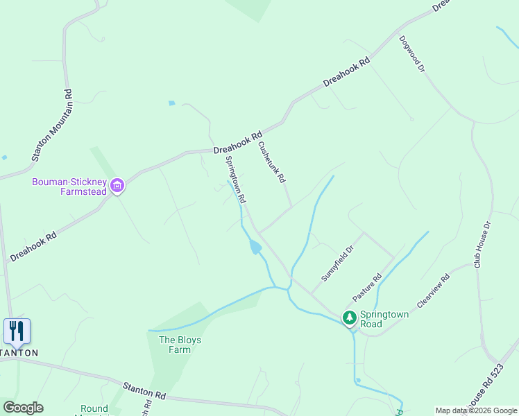map of restaurants, bars, coffee shops, grocery stores, and more near 8 Springtown Road in Readington Township