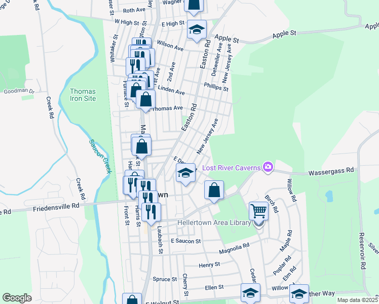 map of restaurants, bars, coffee shops, grocery stores, and more near 939 Detweiler Ave in Hellertown
