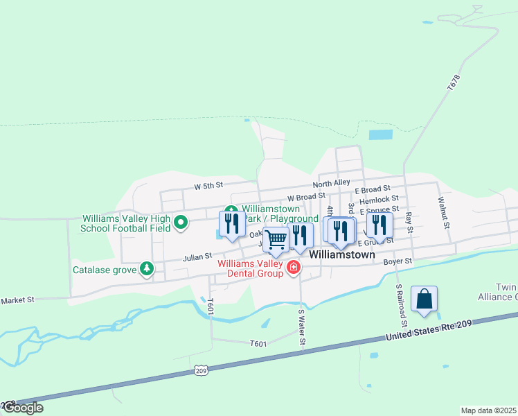map of restaurants, bars, coffee shops, grocery stores, and more near 400 W Broad St in Williamstown