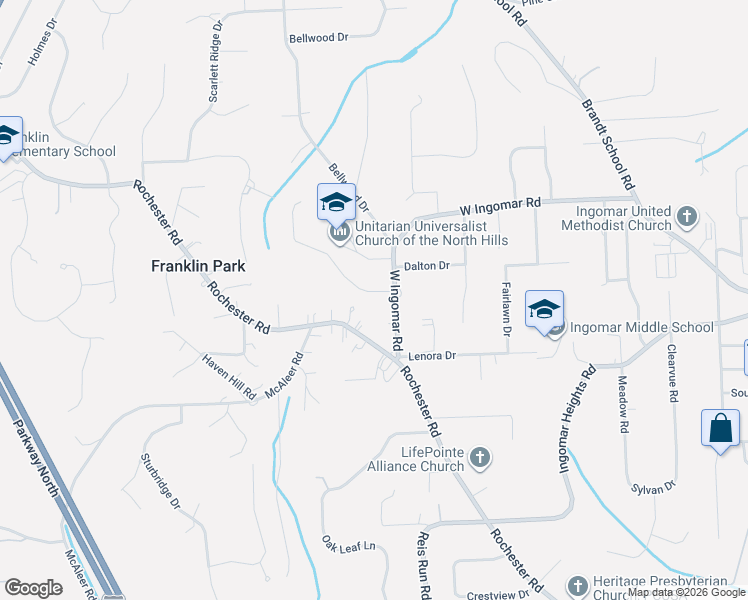 map of restaurants, bars, coffee shops, grocery stores, and more near 2351 West Gate Drive in Pittsburgh