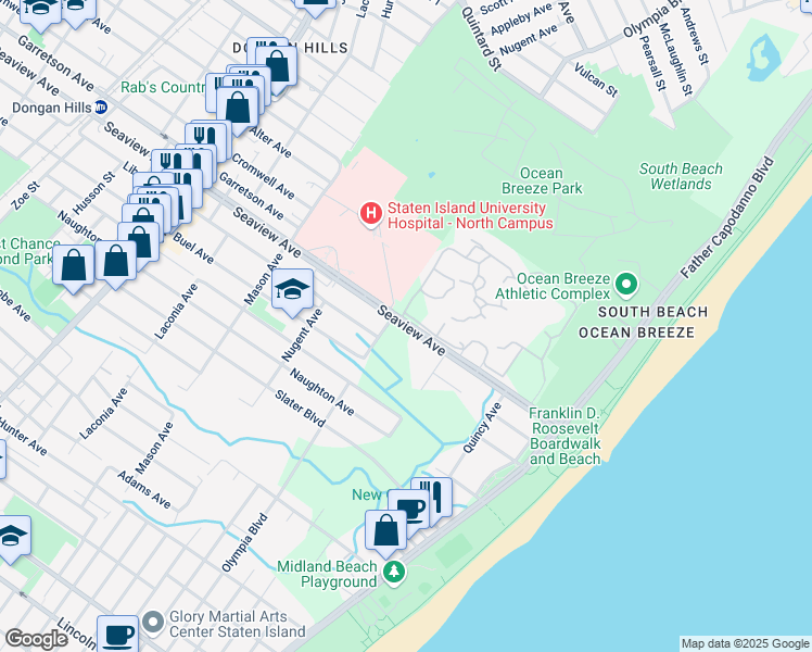 map of restaurants, bars, coffee shops, grocery stores, and more near 546 Seaview Ave in Staten Island