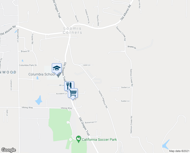 map of restaurants, bars, coffee shops, grocery stores, and more near 10129 Harley Leighton Road in Redding