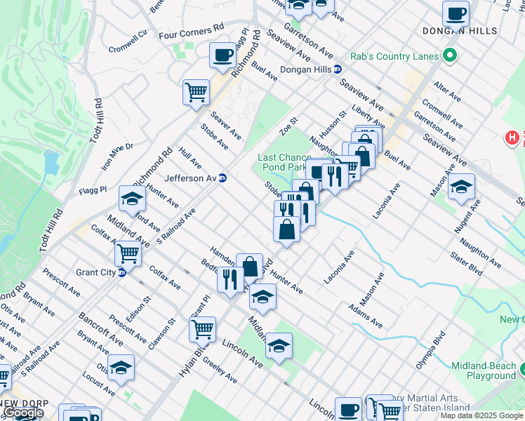 map of restaurants, bars, coffee shops, grocery stores, and more near 183 Jefferson Avenue in Staten Island