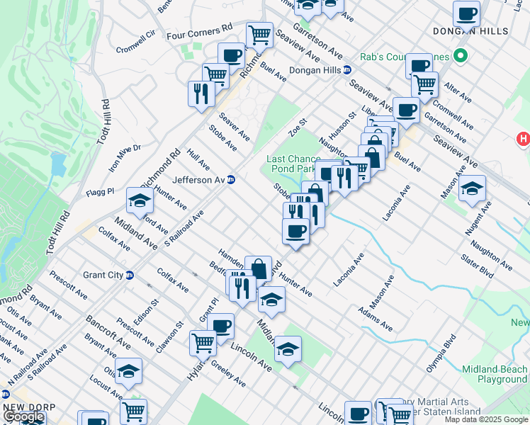 map of restaurants, bars, coffee shops, grocery stores, and more near 153 Hull Avenue in Staten Island
