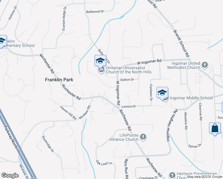 map of restaurants, bars, coffee shops, grocery stores, and more near 2351 West Gate Drive in Pittsburgh