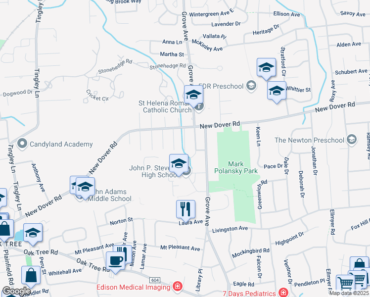 map of restaurants, bars, coffee shops, grocery stores, and more near 7 Jason Street in Edison