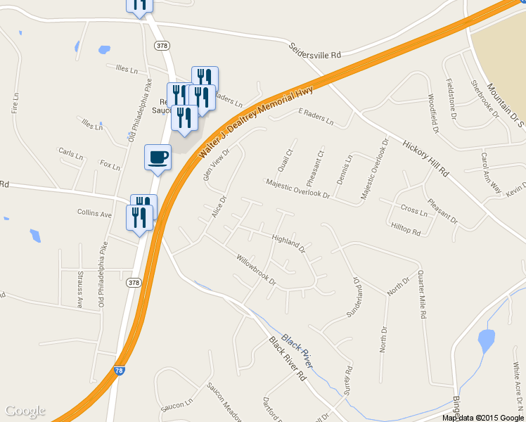 map of restaurants, bars, coffee shops, grocery stores, and more near 1499 Amherst Court in Bethlehem