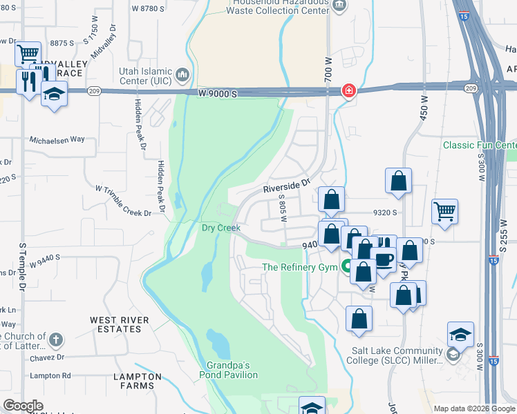 map of restaurants, bars, coffee shops, grocery stores, and more near 9282 Chartres Avenue in Sandy