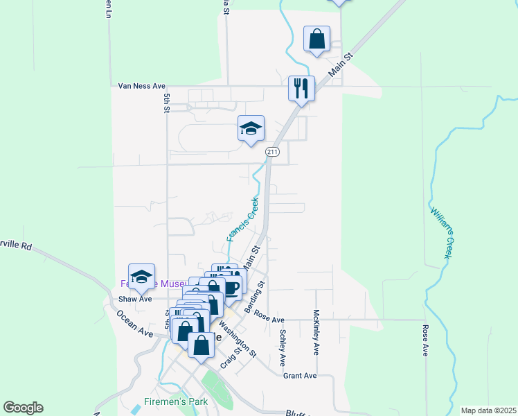 map of restaurants, bars, coffee shops, grocery stores, and more near 1027 Main Street in Ferndale