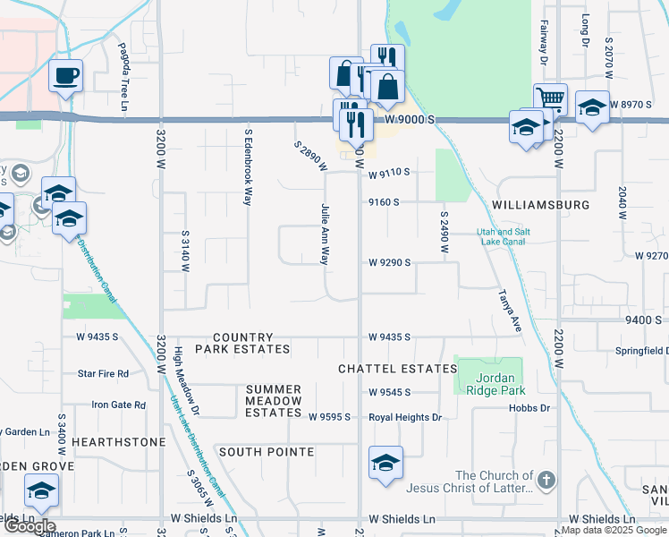 map of restaurants, bars, coffee shops, grocery stores, and more near 9294 2700 West in West Jordan
