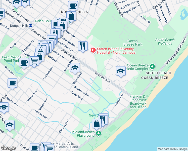 map of restaurants, bars, coffee shops, grocery stores, and more near 546 Seaview Avenue in Staten Island