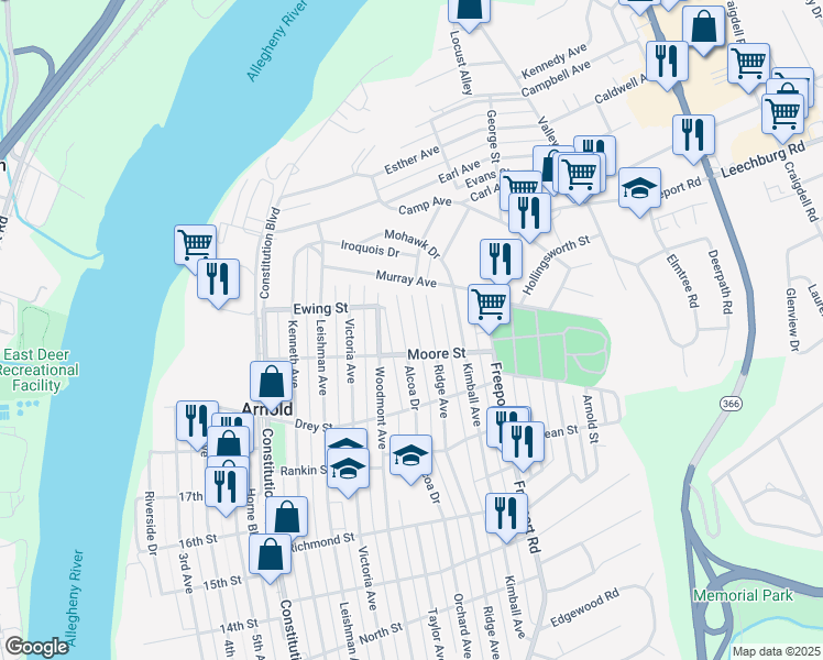 map of restaurants, bars, coffee shops, grocery stores, and more near 2014 Orchard Alley in Arnold