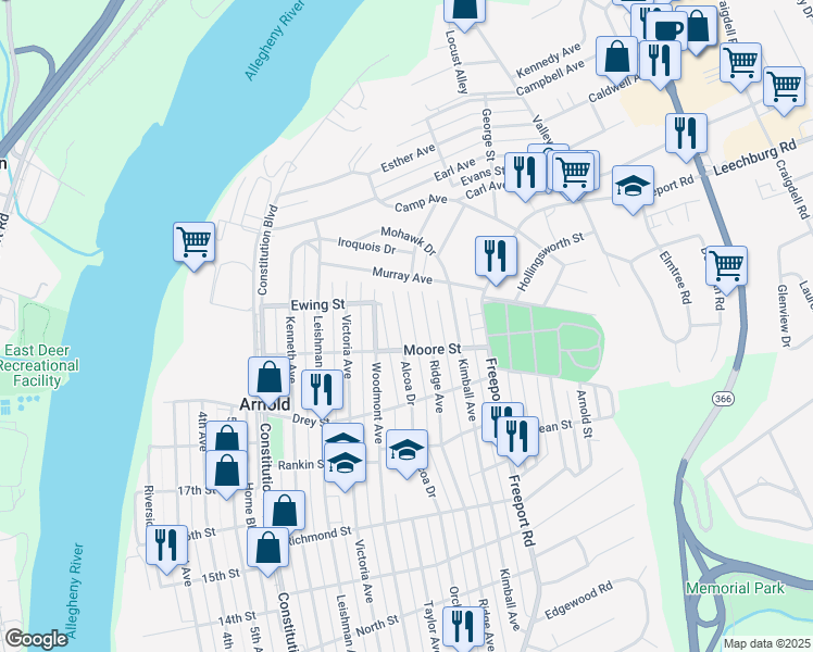 map of restaurants, bars, coffee shops, grocery stores, and more near 2014 Orchard Alley in Arnold