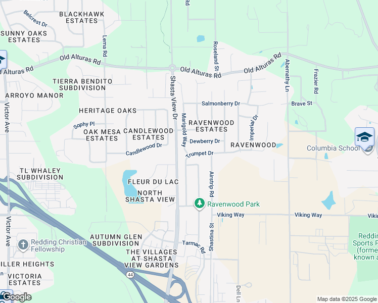 map of restaurants, bars, coffee shops, grocery stores, and more near 1860 Trumpet Dr in Redding