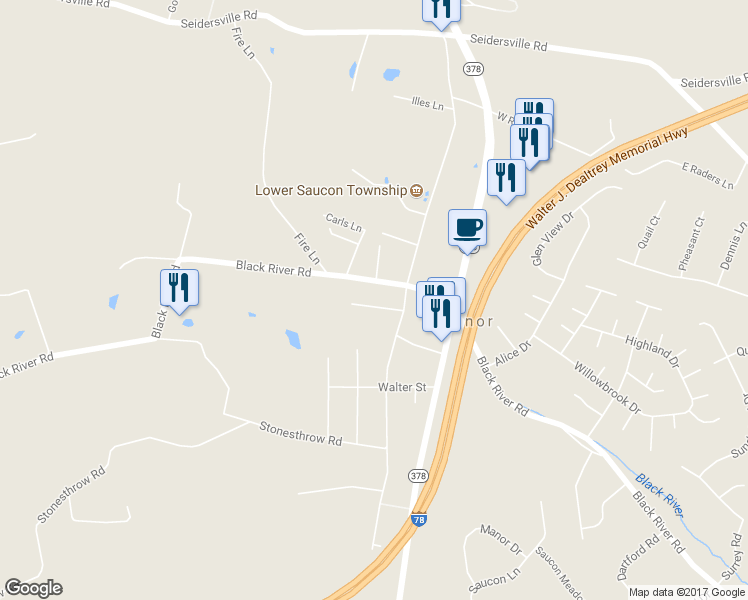 map of restaurants, bars, coffee shops, grocery stores, and more near 1385 Collins Avenue in Bethlehem