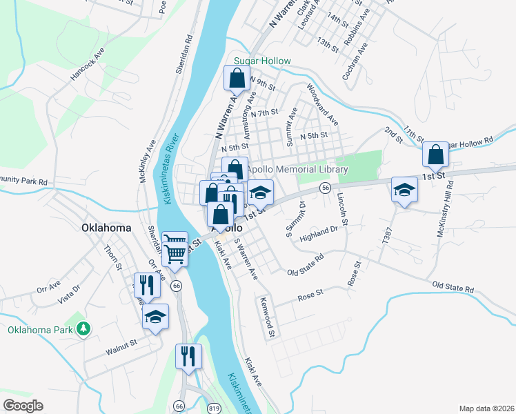 map of restaurants, bars, coffee shops, grocery stores, and more near 408 1st St in Apollo