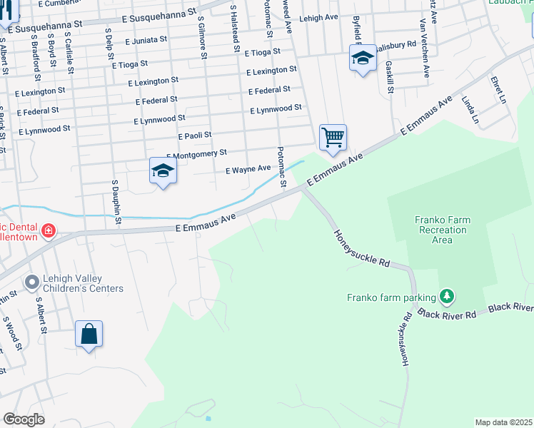 map of restaurants, bars, coffee shops, grocery stores, and more near 824 E Emmaus Ave in Allentown