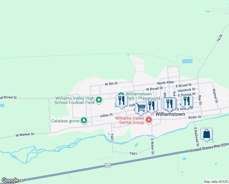map of restaurants, bars, coffee shops, grocery stores, and more near 515 West Broad Street in Williamstown